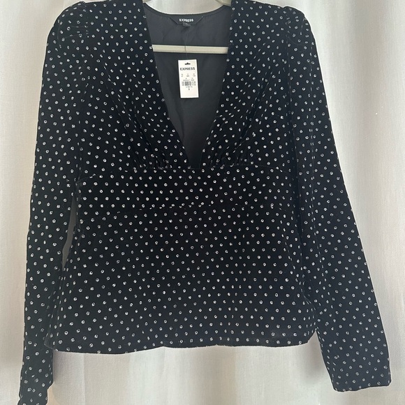Express Tops - NWT! Express Velvet Deep V-Neck Peplum Top S